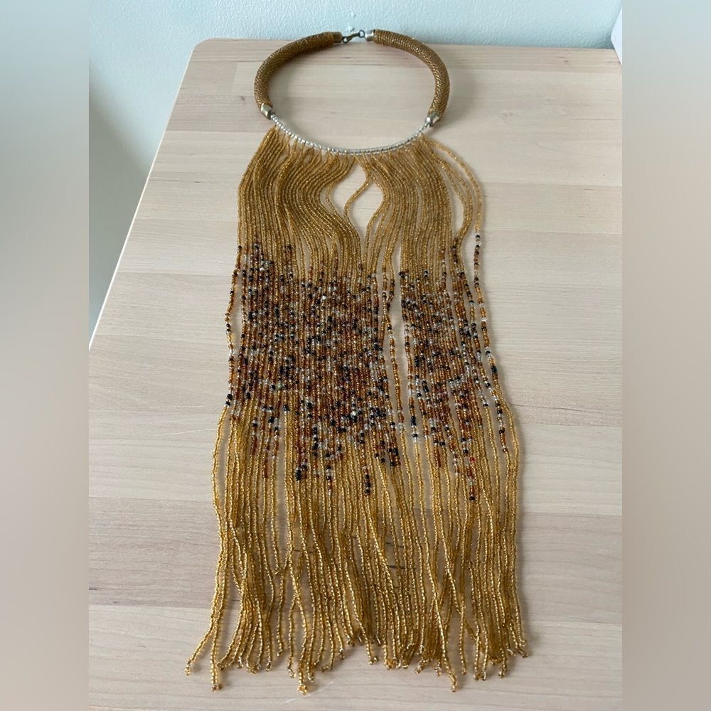 African Beaded Necklace with Bead Train